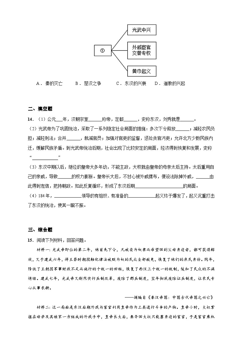 第13课 东汉的兴衰（含精品解析）-【同步精练】七年级历史上册同步训练（部编版）03