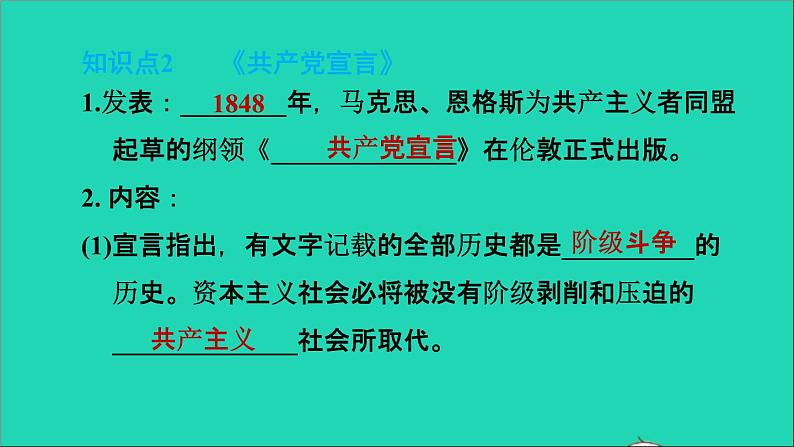 历史人教版九年级上册同步教学课件第7单元工业革命和国际共产主义运动的兴起第21课马克思主义的诞生和国际共产主义运动的兴起1第7页