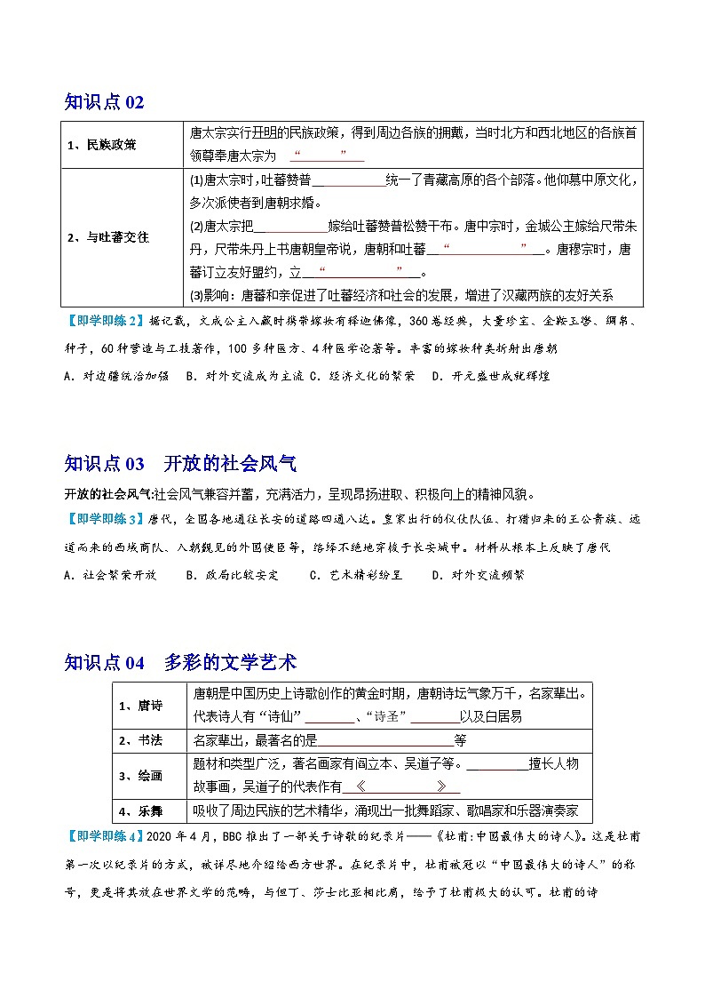 【同步讲义】部编版历史七年级下册--第3课《盛唐气象》讲义02
