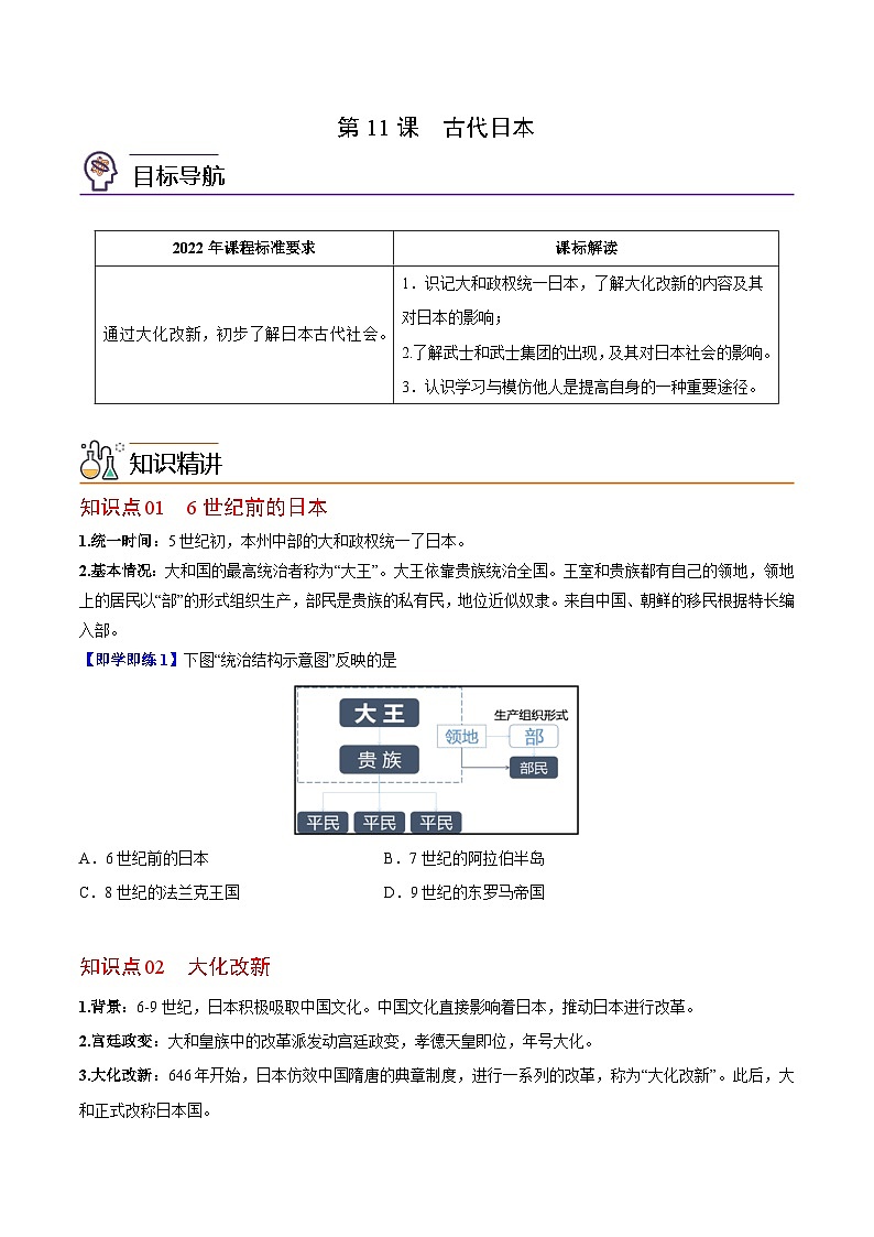 【同步讲义】部编版历史九年级上册--第11课《古代日本》讲义01