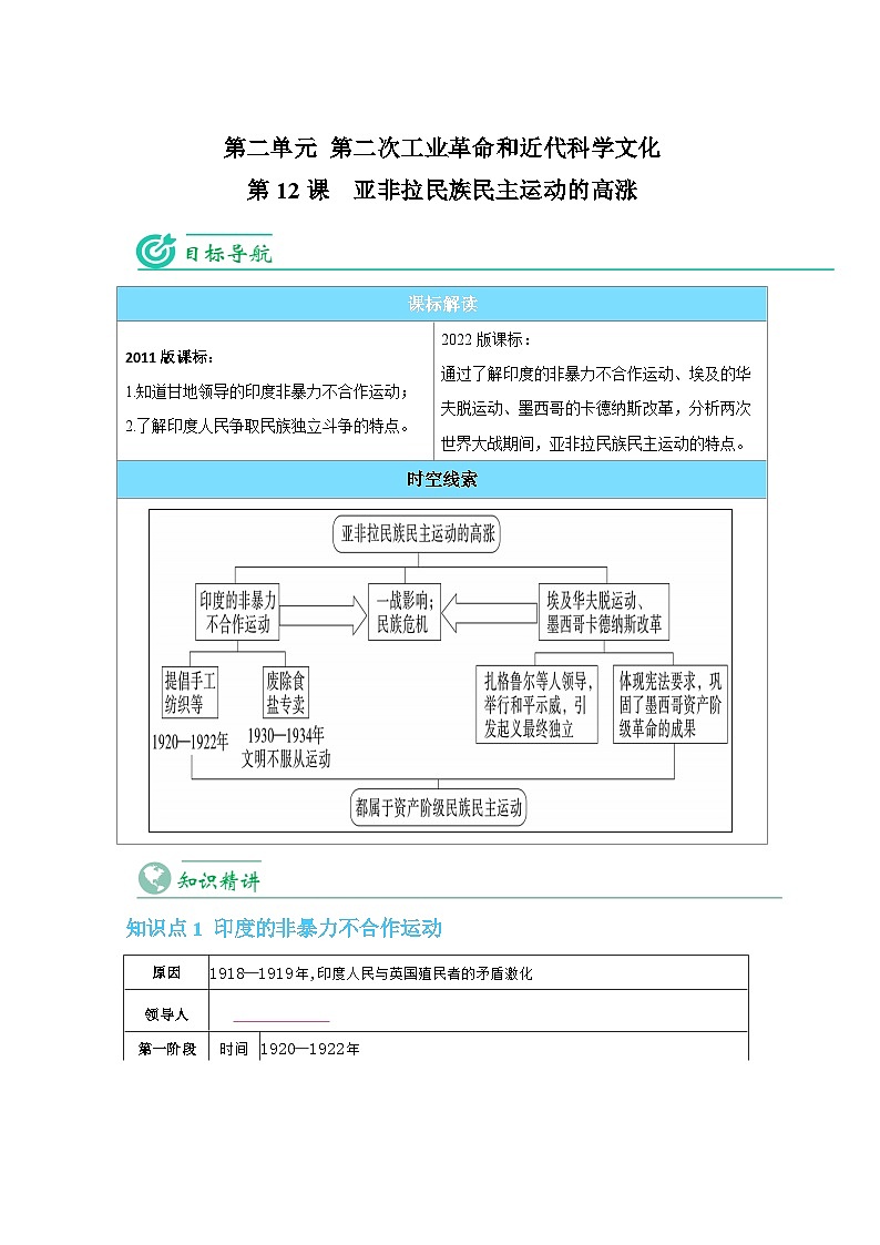 【同步讲义】部编版历史九年级下册--第12课《亚非拉民族民主运动的高涨》讲义01