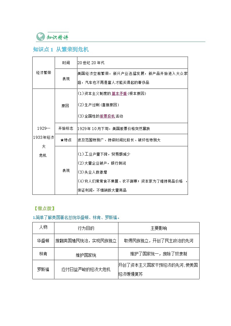 【同步讲义】部编版历史九年级下册--第13课《罗斯福新政》讲义02