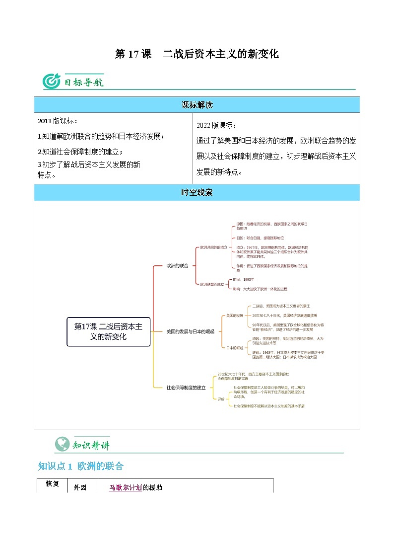 【同步讲义】部编版历史九年级下册--第17课《二战后资本主义的新变化》讲义01