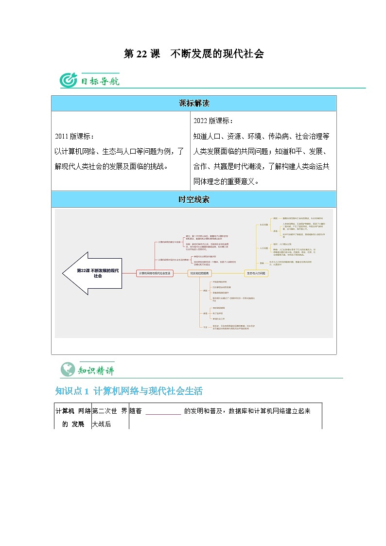 【同步讲义】部编版历史九年级下册--第22课《不断发展的现代社会》讲义01