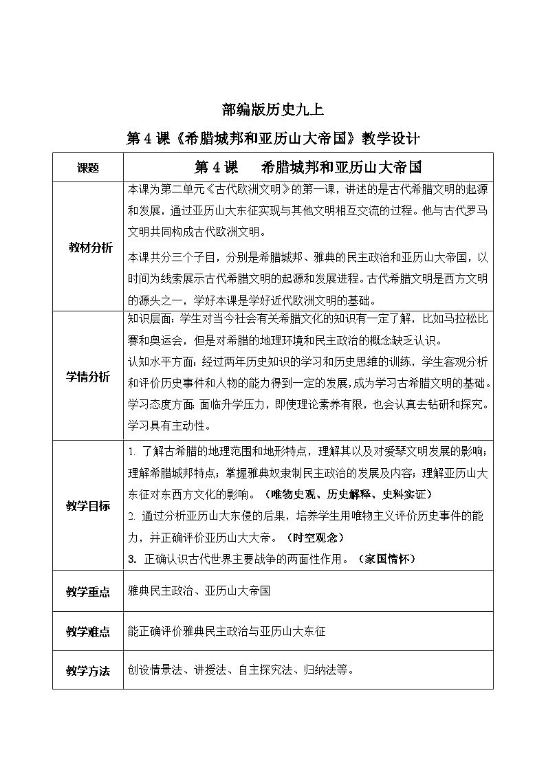 第4课《希腊城邦和亚历山大帝国》课件+教案+同步练习01
