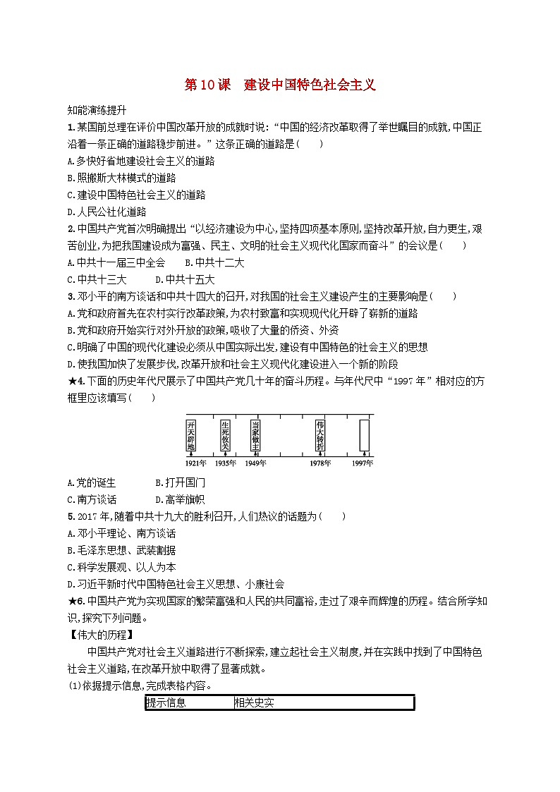 2023八年级历史下册第三单元中国特色社会主义道路第十课建设中国特色社会主义课后习题新人教版01