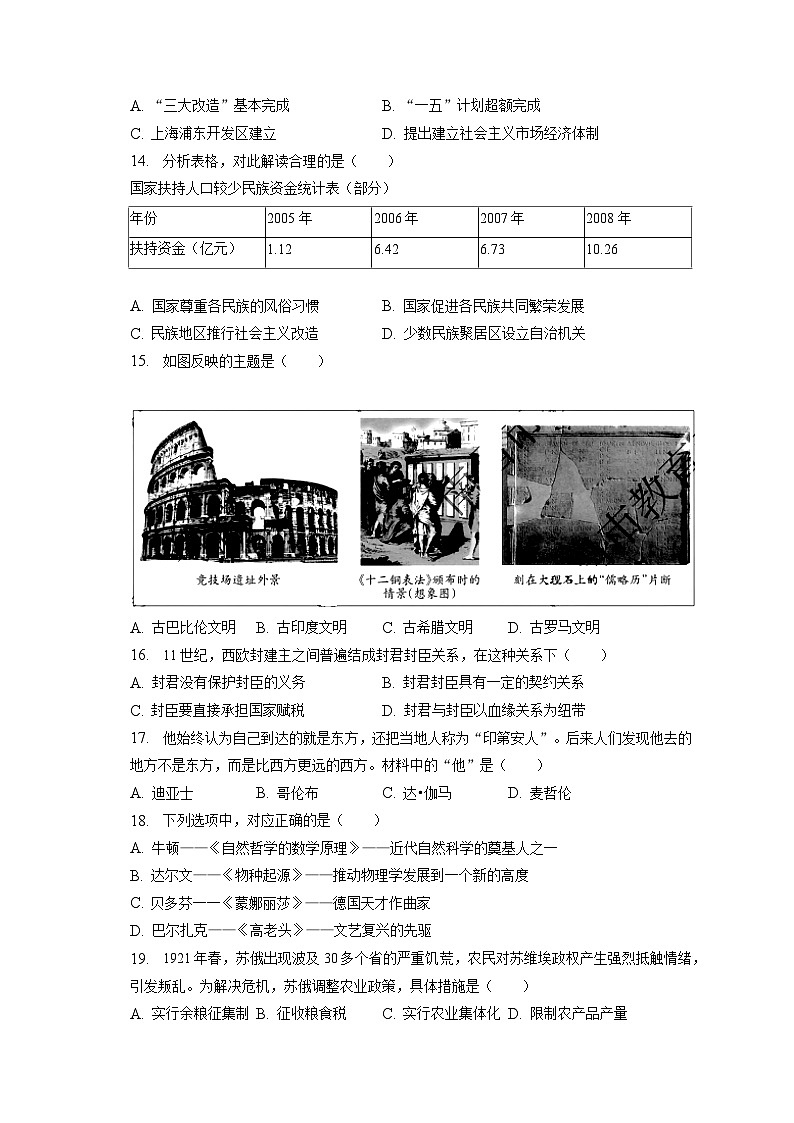 2023年江西省中考历史试卷（含答案解析）第3页