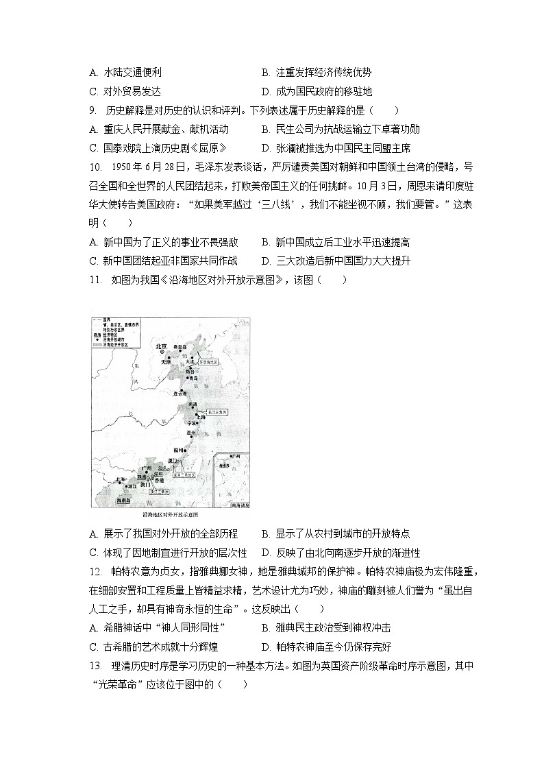 2023年重庆市中考历史试卷（B卷）（含答案解析）03