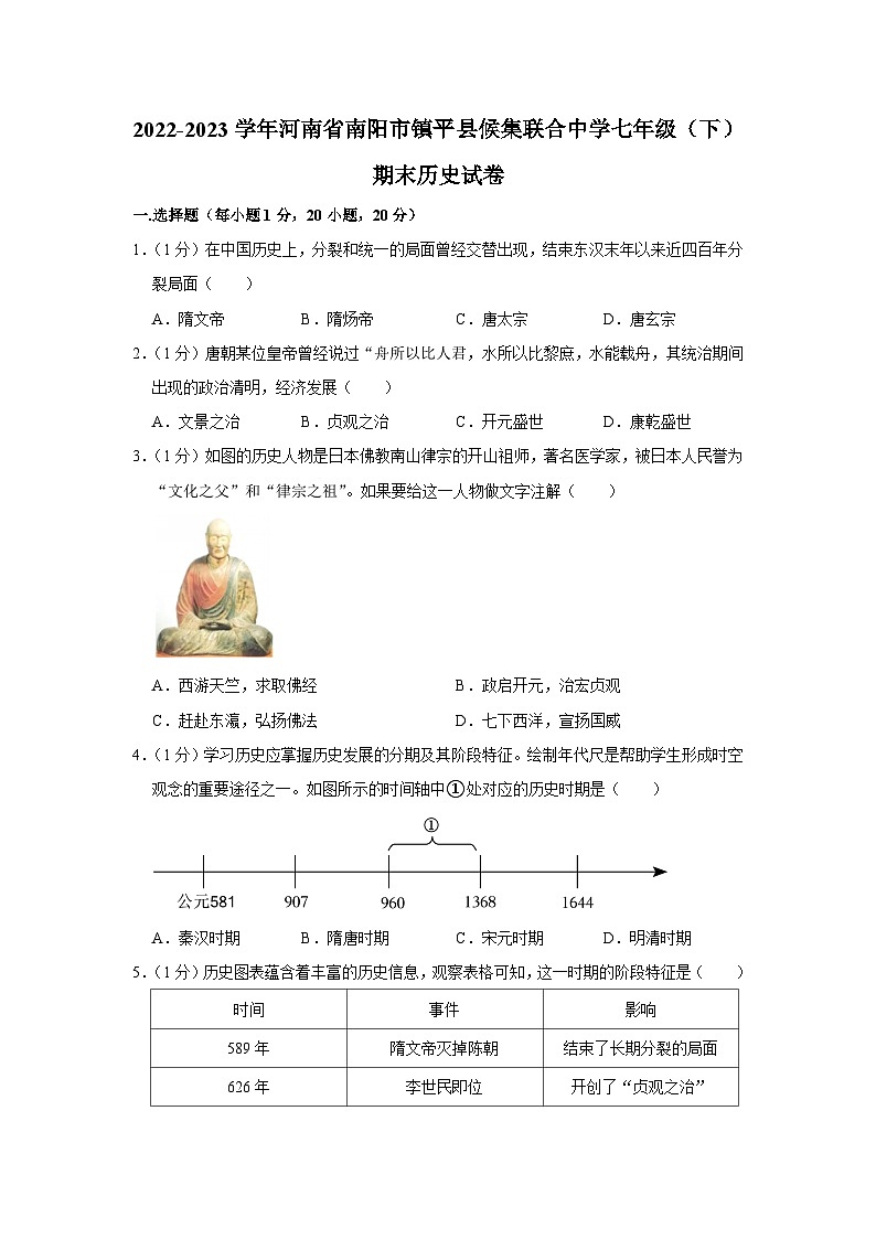 河南省南阳市镇平县候集镇联合中学2022-2023学年七年级下学期期末历史试卷（含答案）01