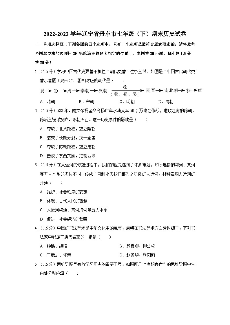 辽宁省丹东市2022-2023学年七年级下学期期末历史试卷（含答案）01