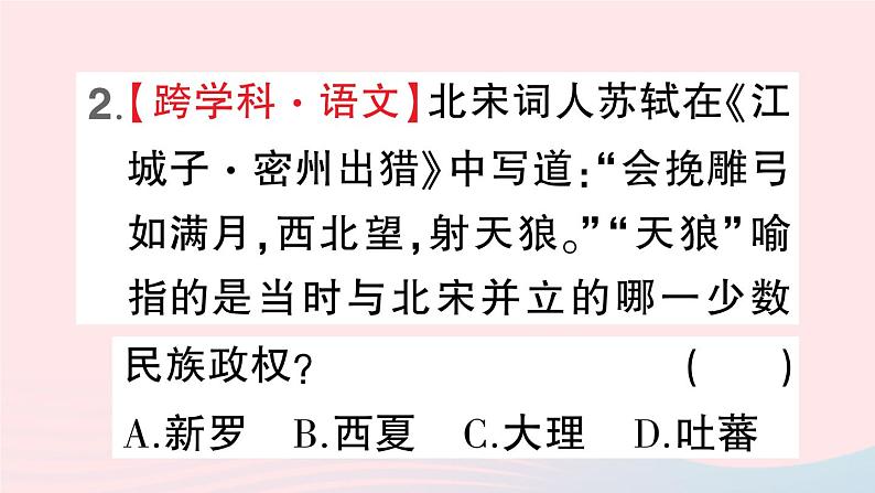 2023七年级历史下册第二单元辽宋夏金元时期：民族关系发展和社会变化第七课辽西夏与北宋的并立作业课件新人教版03