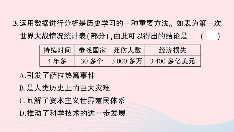 2023九年级历史下册第三单元第一次世界大战和战后初期的世界单元综合训练作业课件新人教版第4页