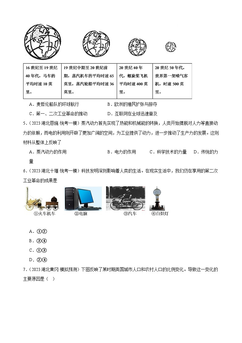 2023年湖北省历史中考模拟题分类选编——九年级下册第二单元 第二次工业革命和近代科学文化02