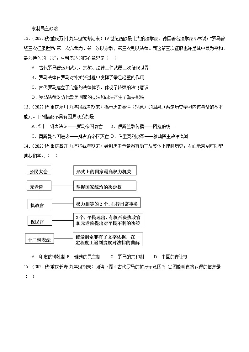 重庆市2022-2023学年上学期九年级历史期末试题选编——第二单元 古代欧洲文明03