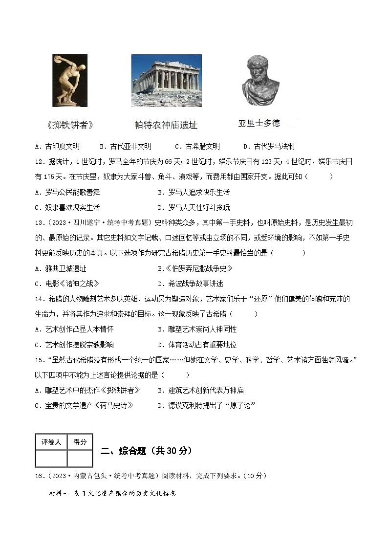 第二单元 古代欧洲文明 试卷知识点课件03