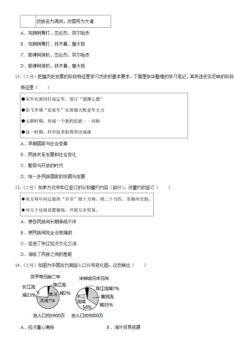 山东省临沂市沂河新区2022-2023学年七年级下学期期末历史试卷03