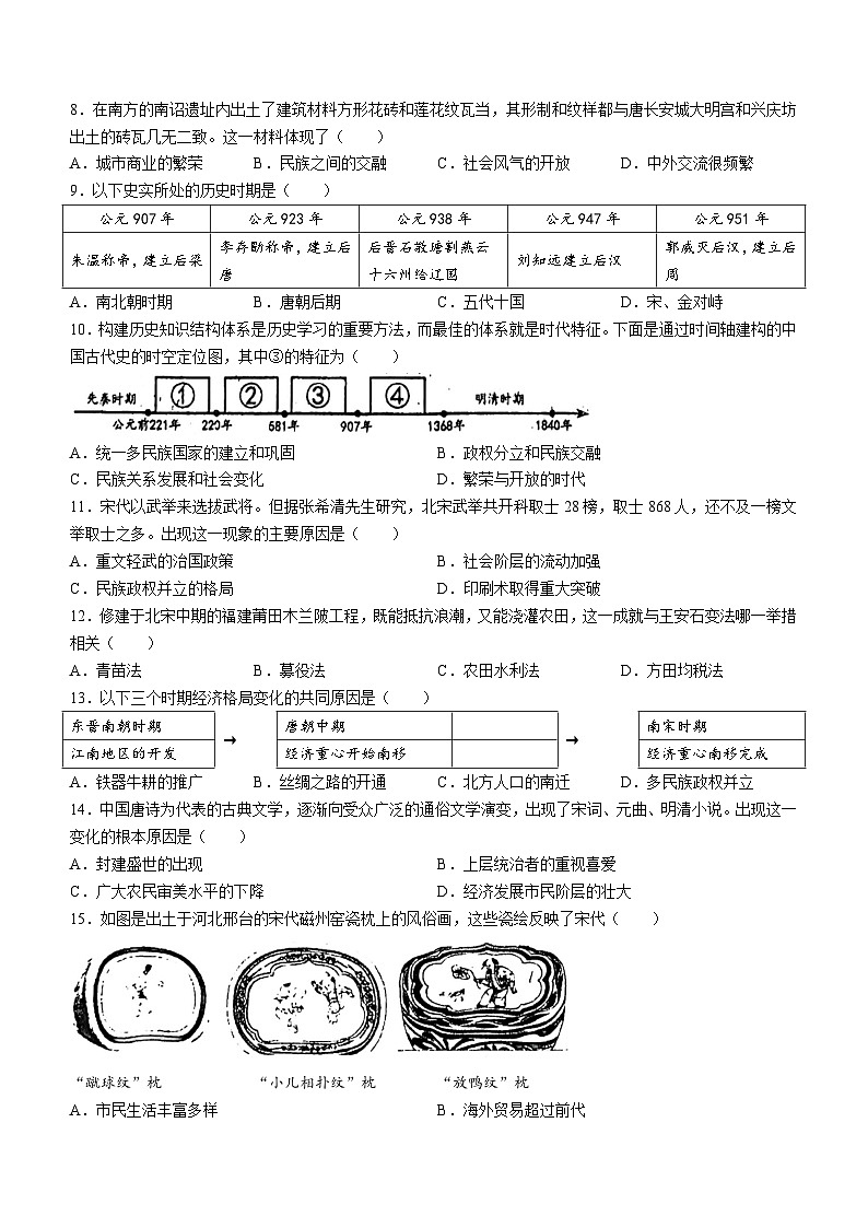 福建省福州市平潭第一中学2023-2024学年八年级上学期开学考试历史试题(无答案)第2页