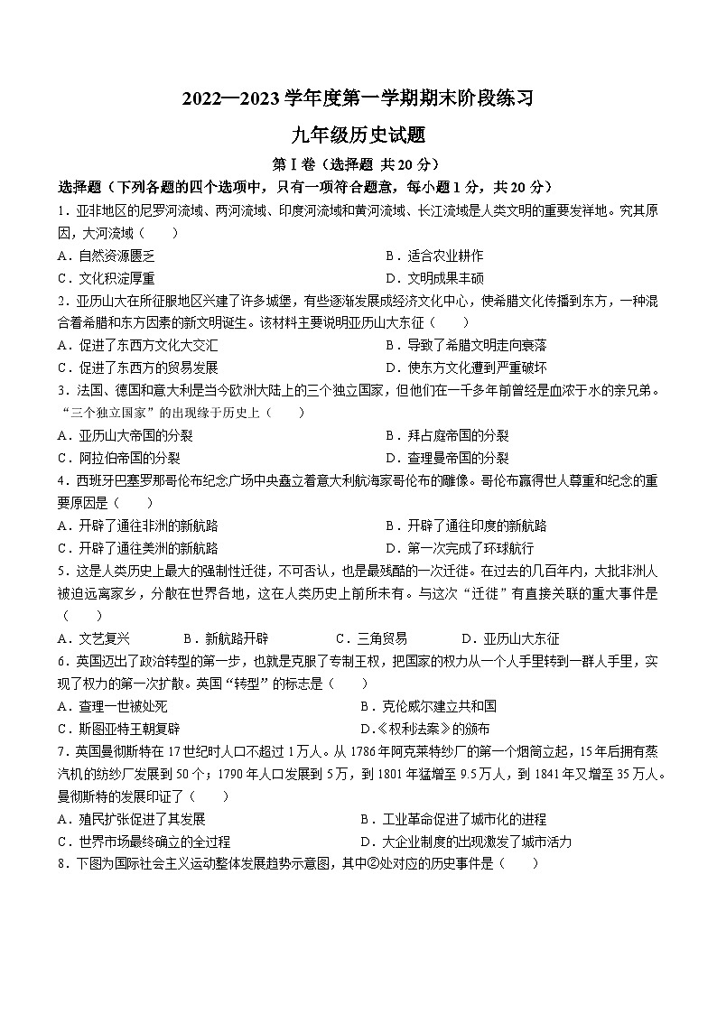 山东省济宁市汶上县2022-2023学年九年级上学期期末历史试题第1页