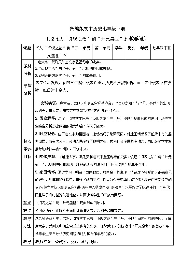 【核心素养】新课标部编版初中历史七年级下册 2 从“贞观之治”到“开元盛世” 课件+教案+练习（含教学反思和答案）01