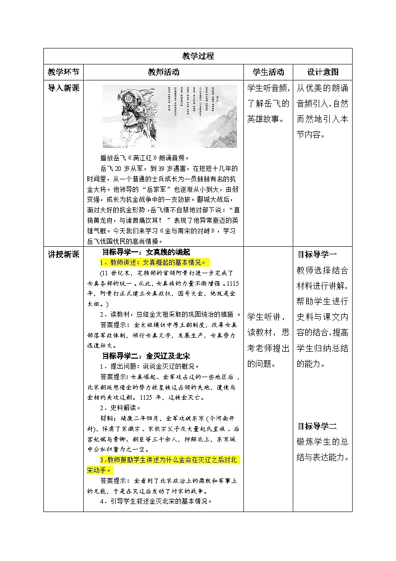 【核心素养】新课标部编版初中历史七年级下册 8 金与南宋的对峙  课件+教案+练习（含教学反思和答案）02