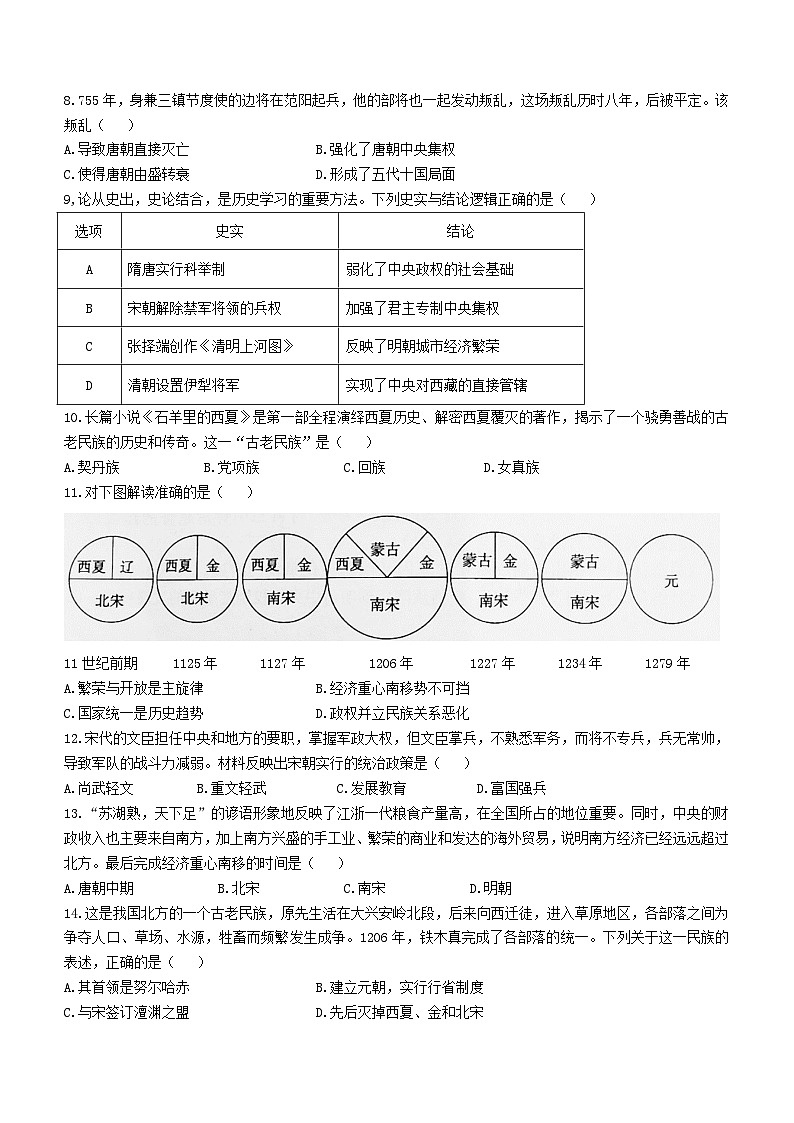 河北省保定市高碑店市2022-2023学年七年级下学期期末历史试题02