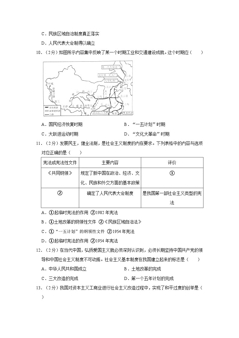 2022-2023学年贵州省安顺市普定县某校八年级下学期期中历史试卷（含解析）03