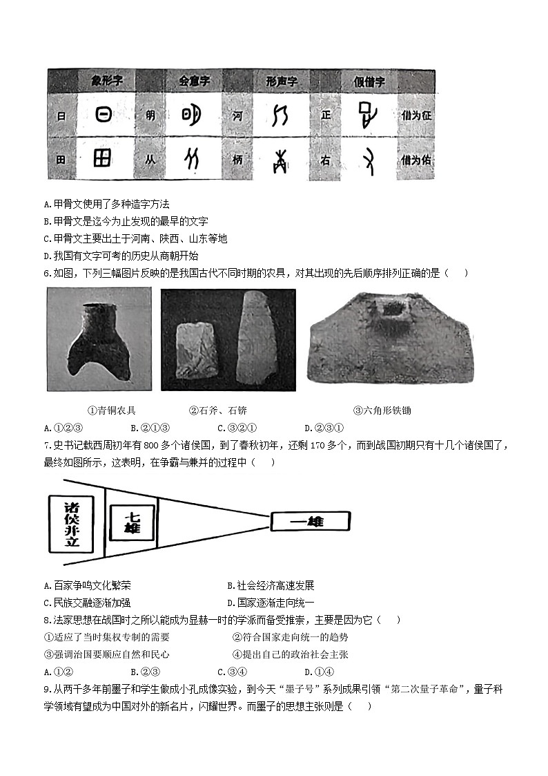 山东省德州市平原县2022-2023学年七年级上学期期末历史试题第2页