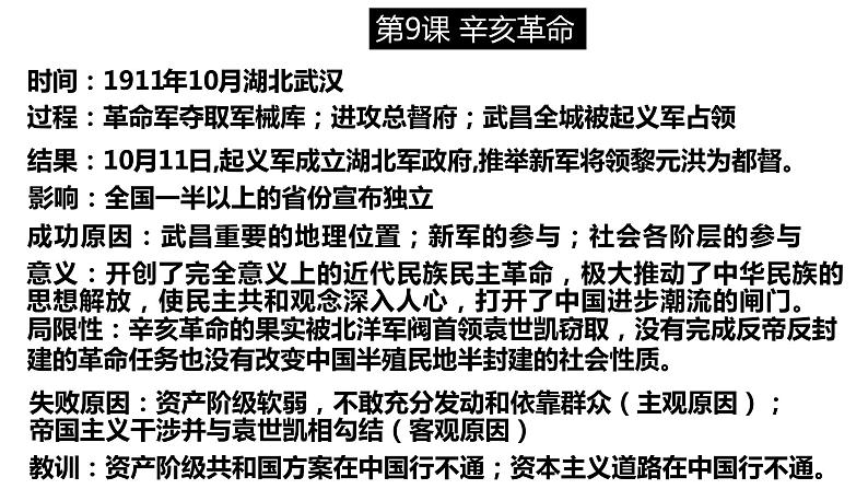 第三单元 资产阶级民主革命与中华民国的建立 精品复习课件08