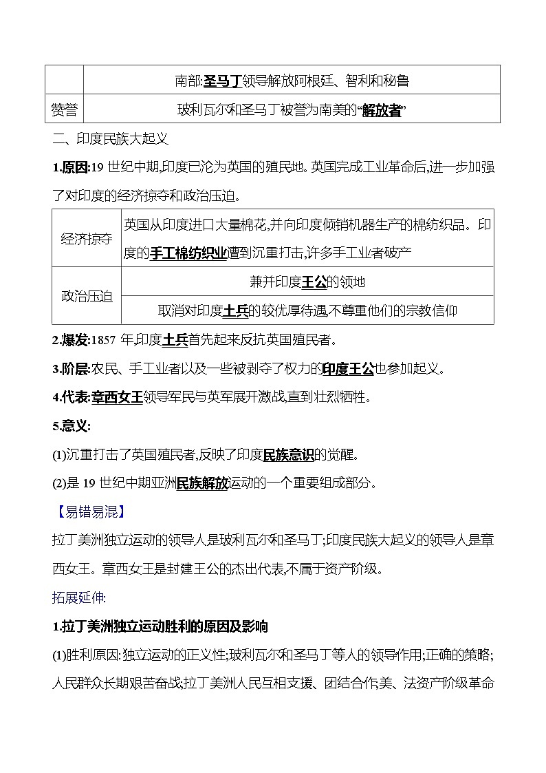 2023-2024 部编版初中历史 九年级下册  第一单元  第1课　殖民地人民的反抗斗争 同步练习（教师版）第2页