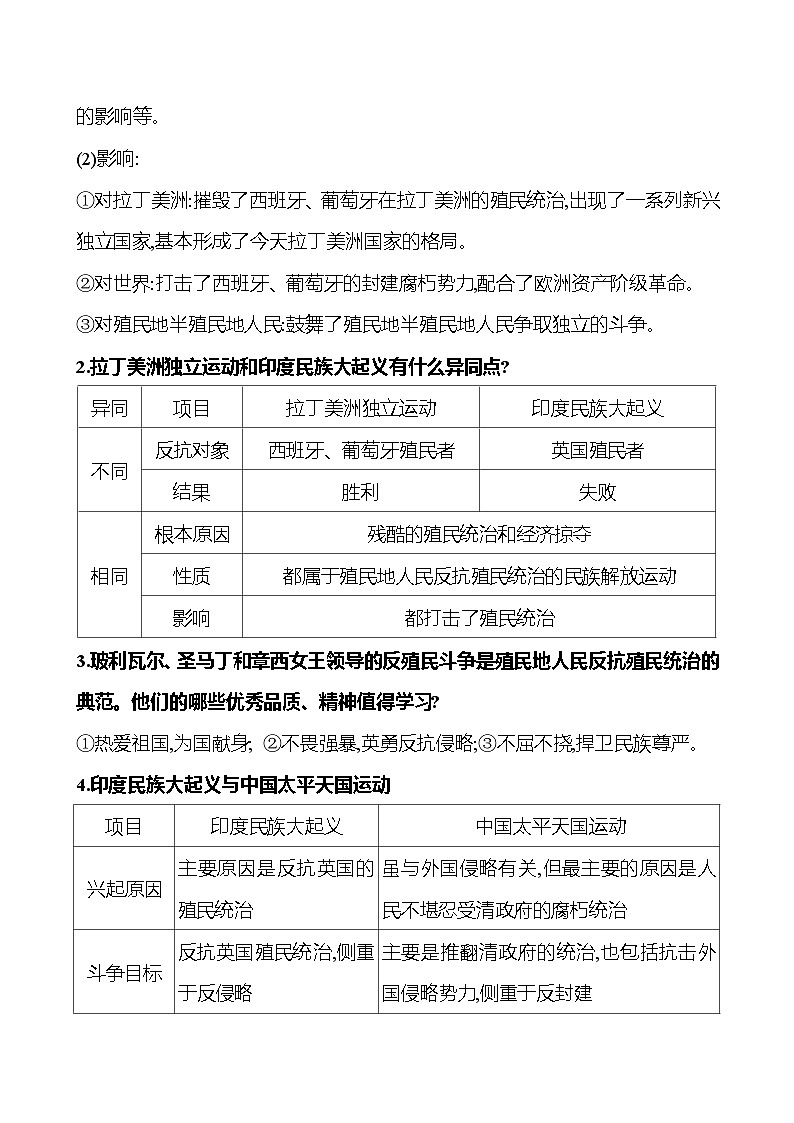 2023-2024 部编版初中历史 九年级下册  第一单元  第1课　殖民地人民的反抗斗争 同步练习（教师版）第3页