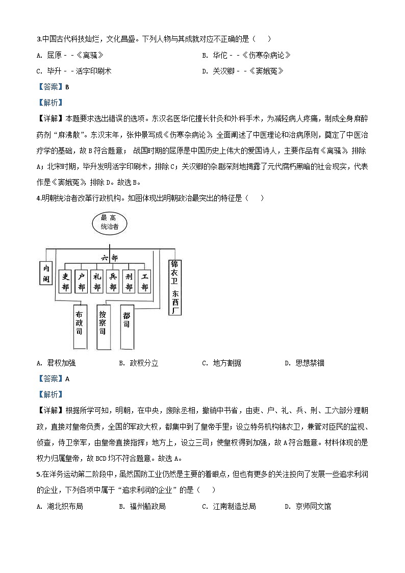 山东省威海市2020年中考历史试题（含解析）02