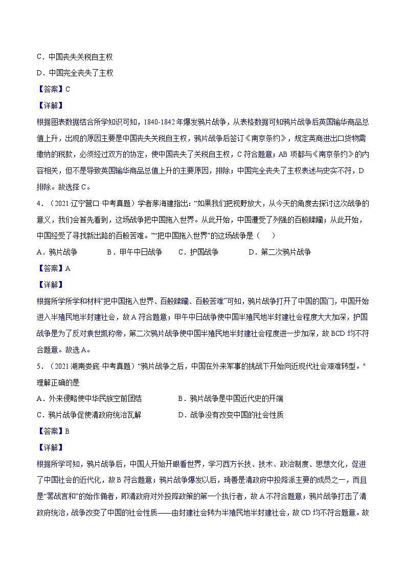 中考历史一轮复习专项训练专题09 中国开始沦为半殖民地半封建社会（解析版）第2页
