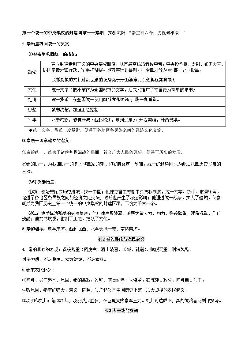 中考历史第一轮复习(思维导图 背诵手册 过关精练)秦汉时期：统一多民族国家的建立和巩固（含答案）第2页