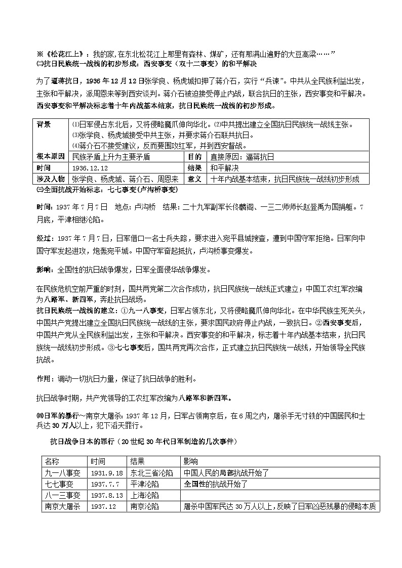 中考历史第一轮复习(思维导图 背诵手册 过关精练)中华民族的抗日战争（含答案）第2页