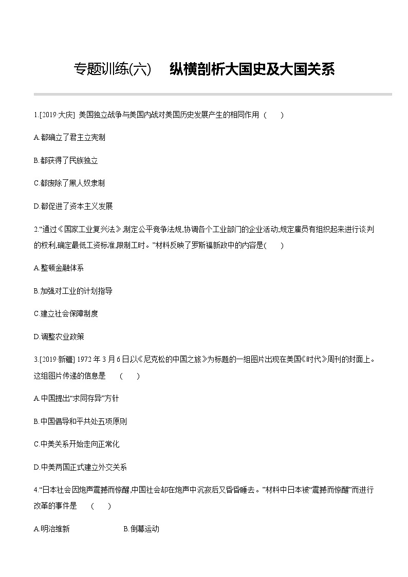 中考历史二轮复习专题训练专题06 纵横剖析大国史及大国关系 (含解析)第1页