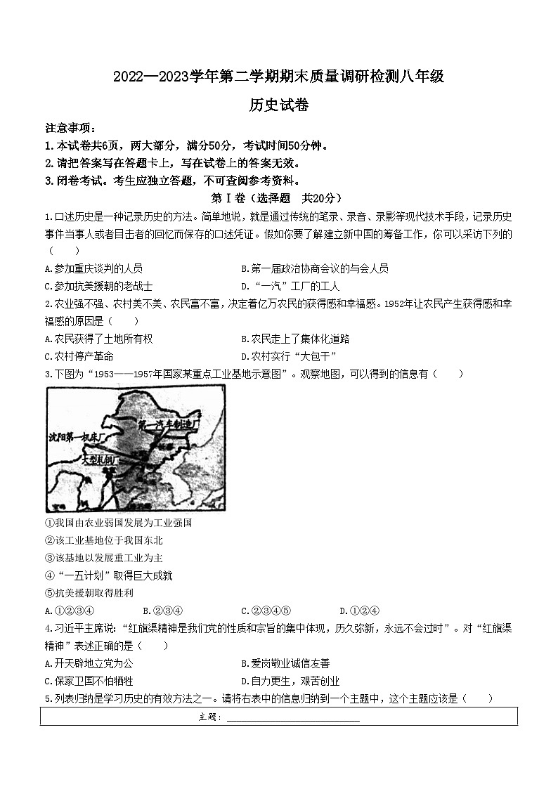 河南省洛阳市伊川县2022-2023学年八年级下学期期末历史试题第1页