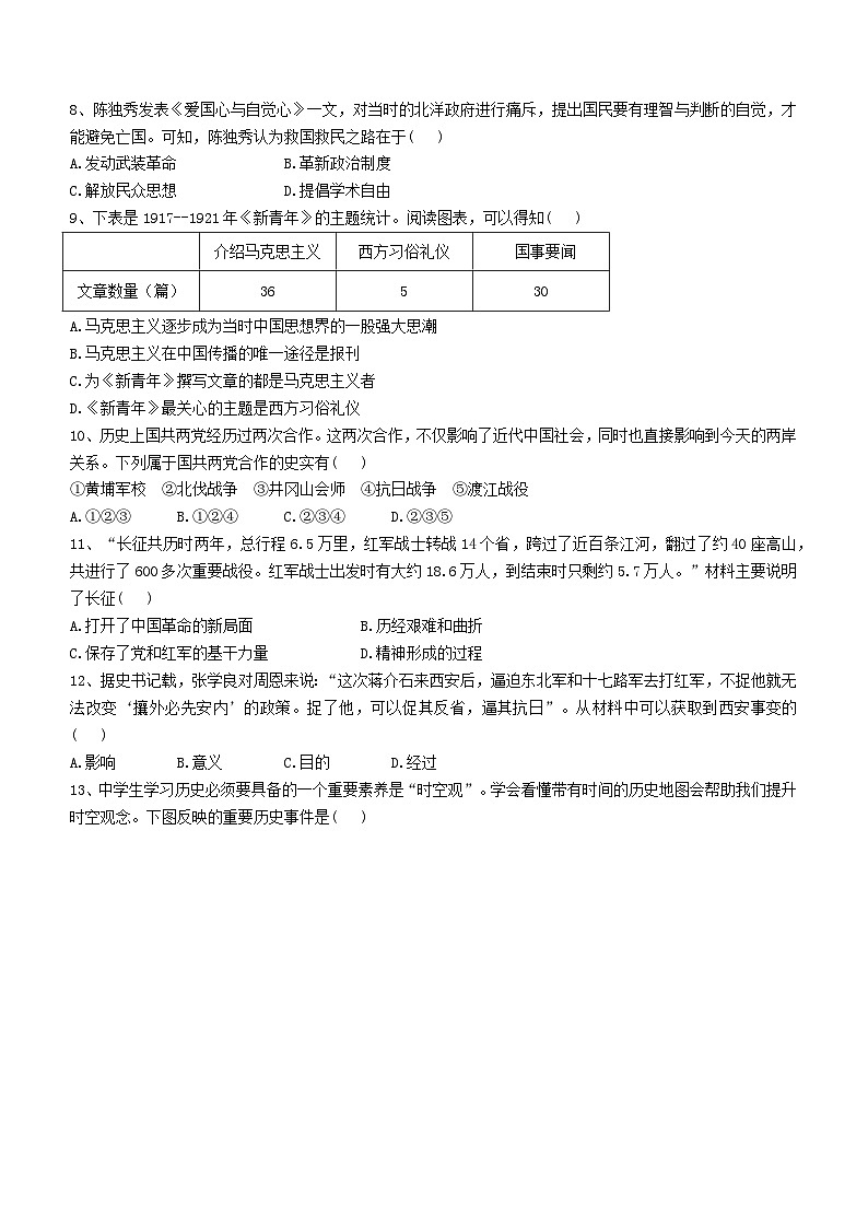 湖北省孝感市汉川市2022-2023学年八年级上学期期末历史试题(无答案)02