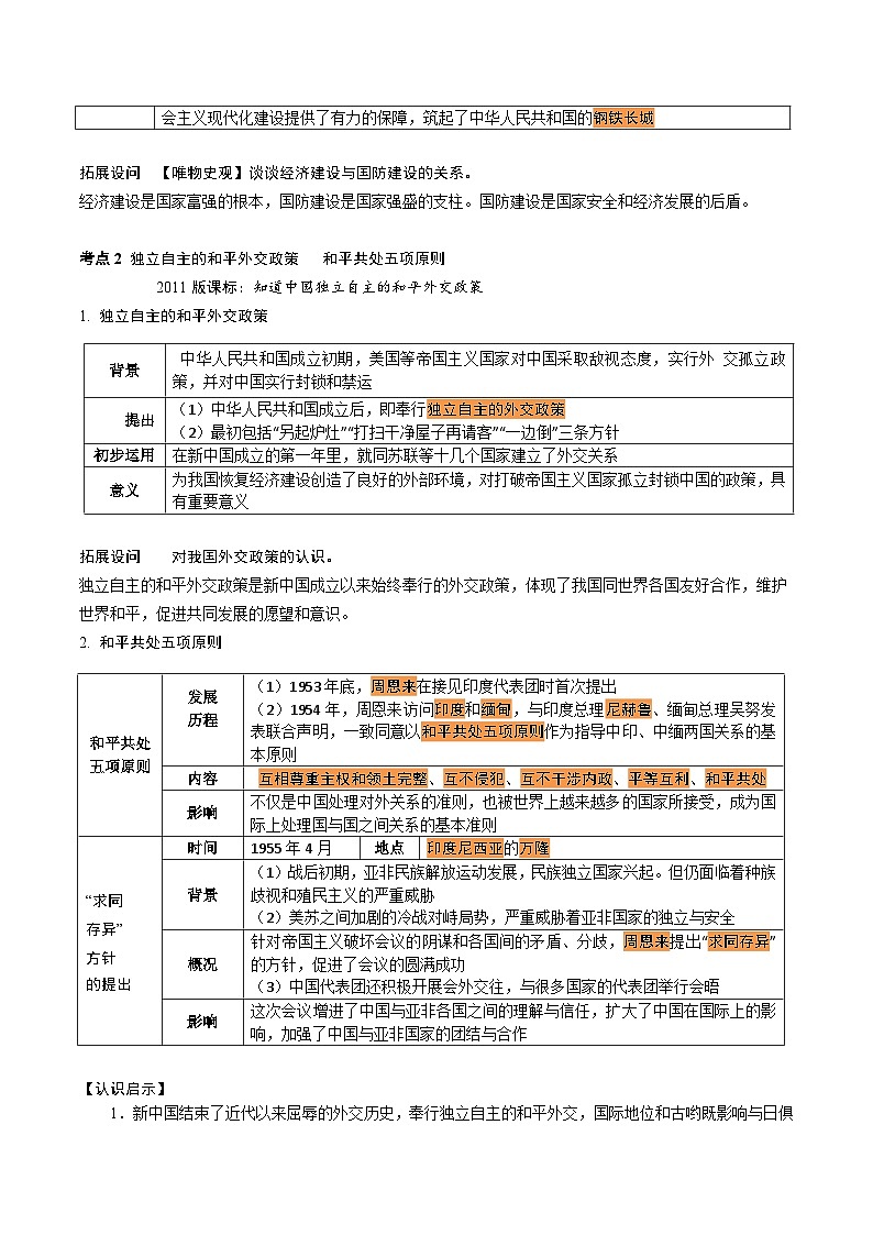 中考历史一轮复习考点复习主题05国防建设与外交成就（知识点归纳）03
