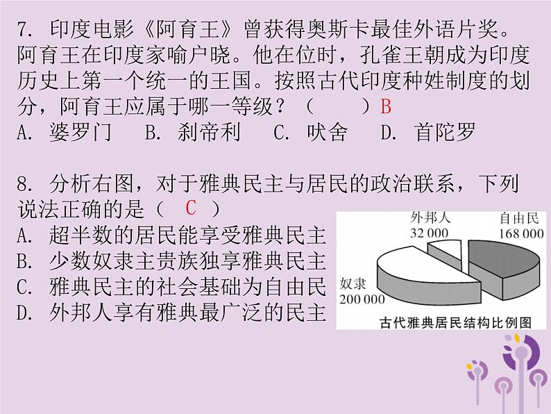 中考历史一轮复习课件 世界古代史古代亚非文明古代欧洲文明封建时代的欧洲和亚洲国家习题（含答案）05