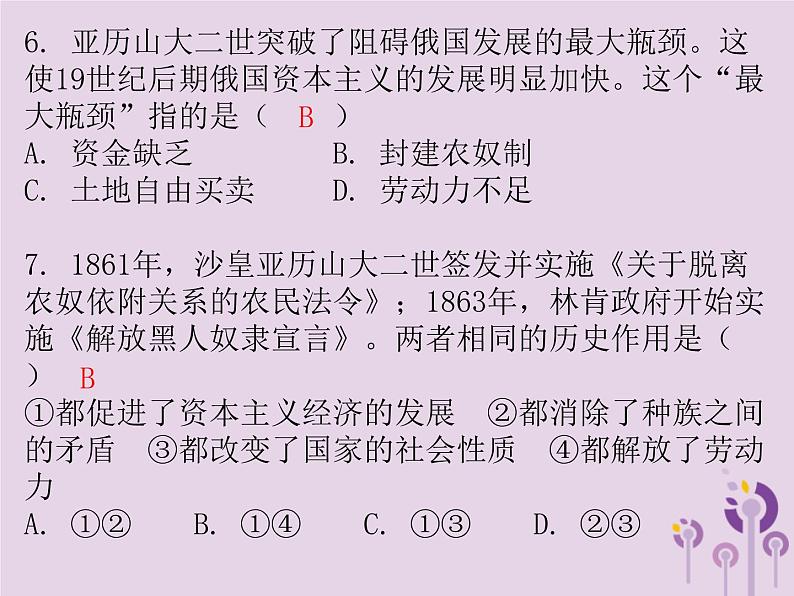 中考历史一轮复习课件 世界近代史主题二资本主义制度的扩展工人运动的兴起习题（含答案）05