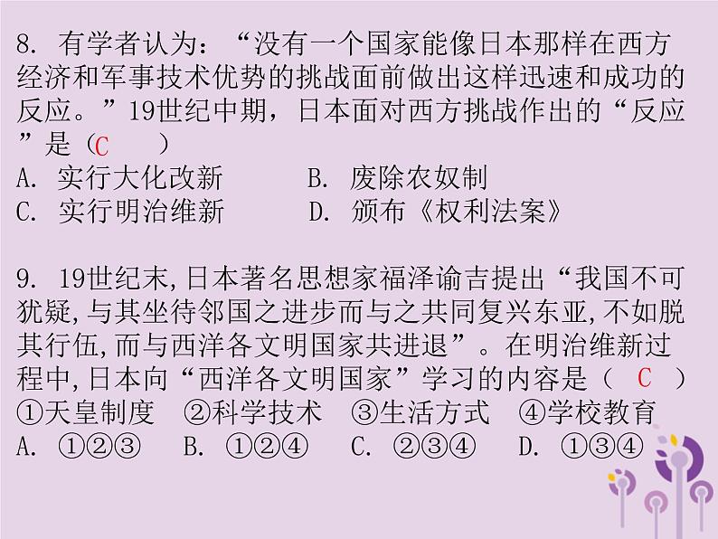 中考历史一轮复习课件 世界近代史主题二资本主义制度的扩展工人运动的兴起习题（含答案）06