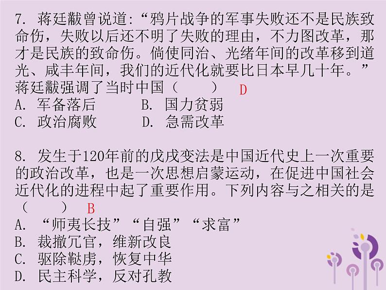 中考历史一轮复习课件 中国近代史主题二近代化的起步习题（含答案）06