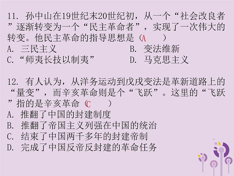 中考历史一轮复习课件 中国近代史主题二近代化的起步习题（含答案）08