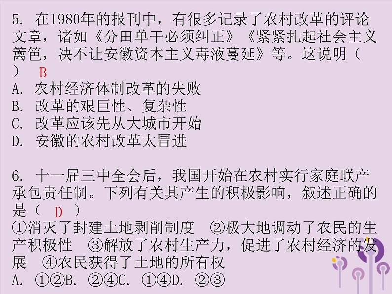 中考历史一轮复习课件 中国现代史主题二中国特色社会主义道路习题（含答案）04