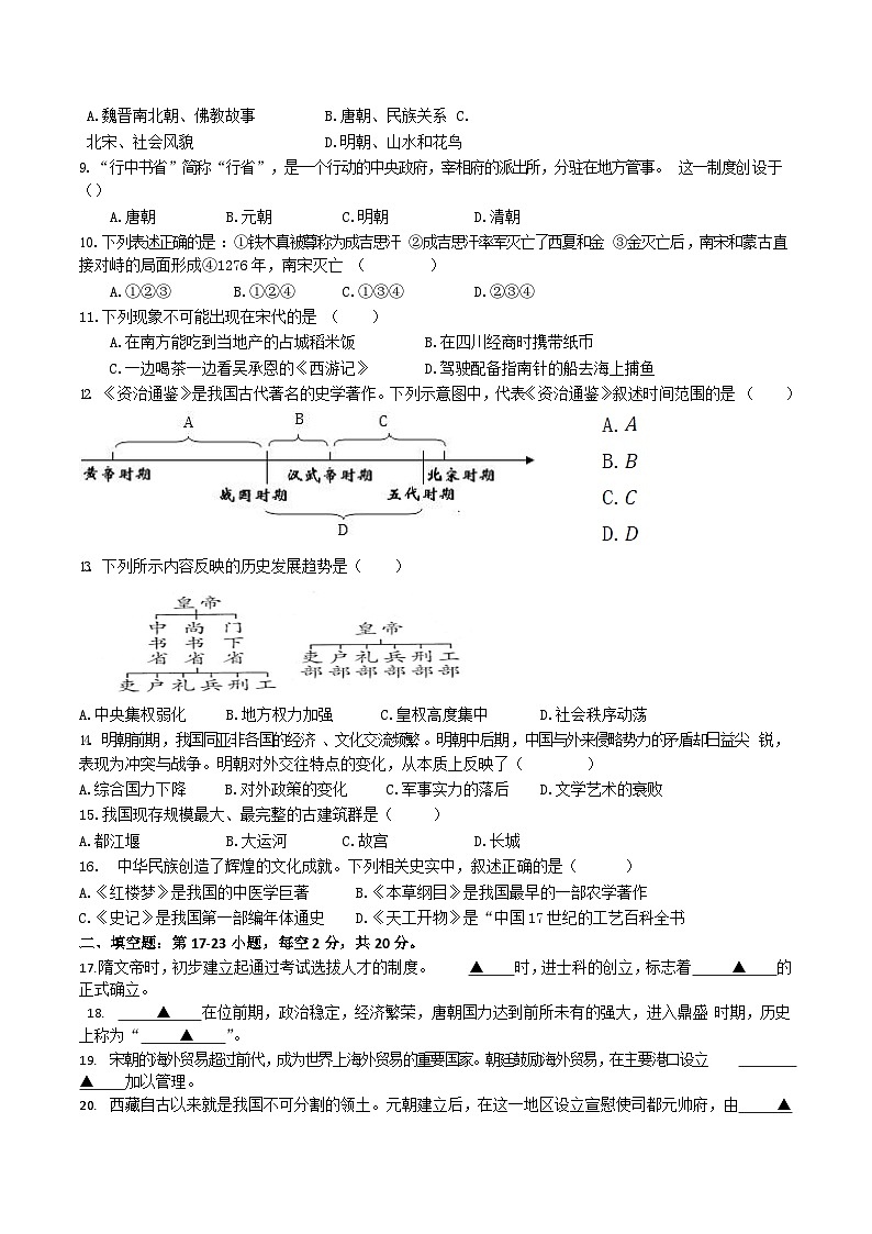 贵州省贵阳市花溪区贵阳市花溪区同为京学附属实验学校2022-2023学年七年级下学期第三次专项测试历史试卷第2页