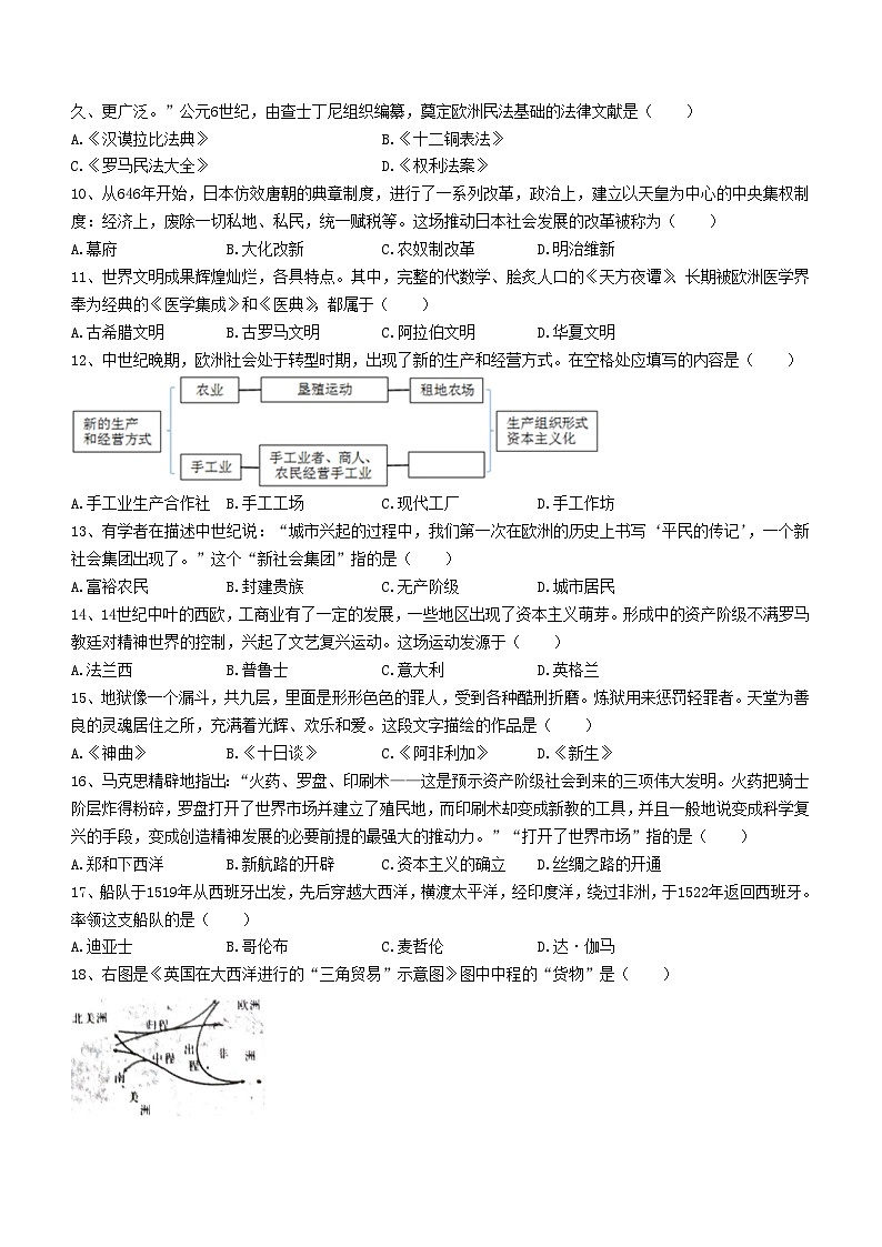 四川省达州市渠县2022-2023学年九年级上学期期末历史试题02