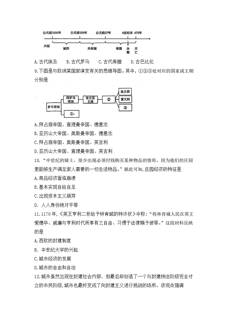 山西省大同市浑源县多校2023-2024学年部编版九年级历史上学期9月月考试题第3页