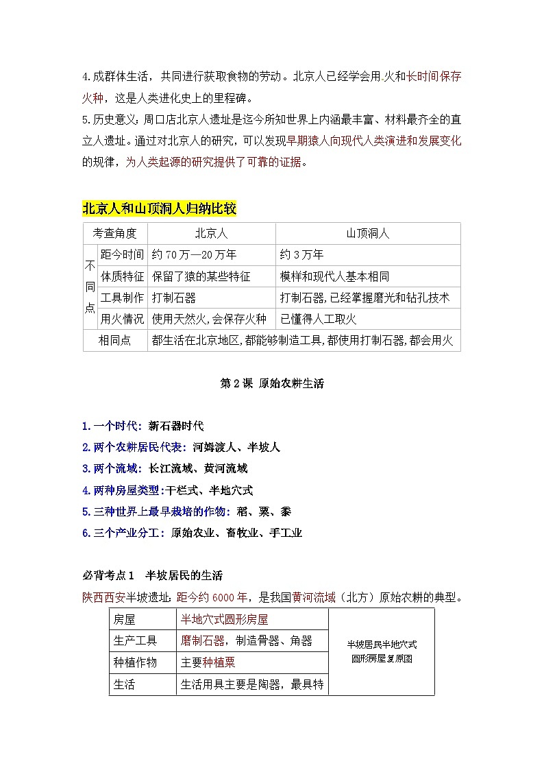 【期中单元知识点归纳】（部编版）2023-2024学年九年级历史上册 第一单元++史前时期：中国境内早期人类与文明的起源（背诵清单）02