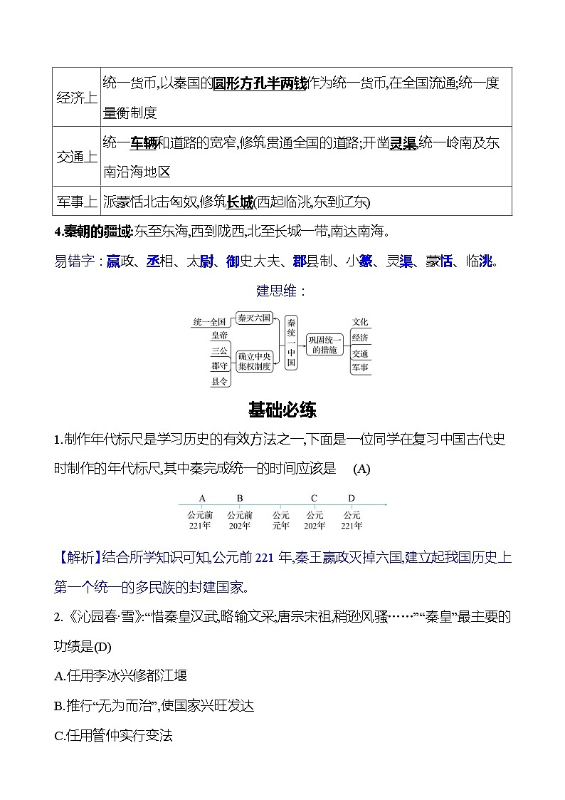 第三单元　第9课　秦统一中国 同步练习（教师版）2023-2024 部编版初中历史七年级上册（湖北专版）第2页