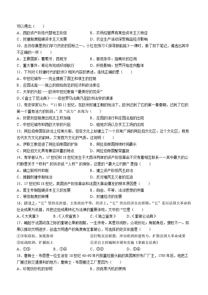 河南省驻马店市泌阳县2022-2023学年九年级上学期期中历史试题第2页